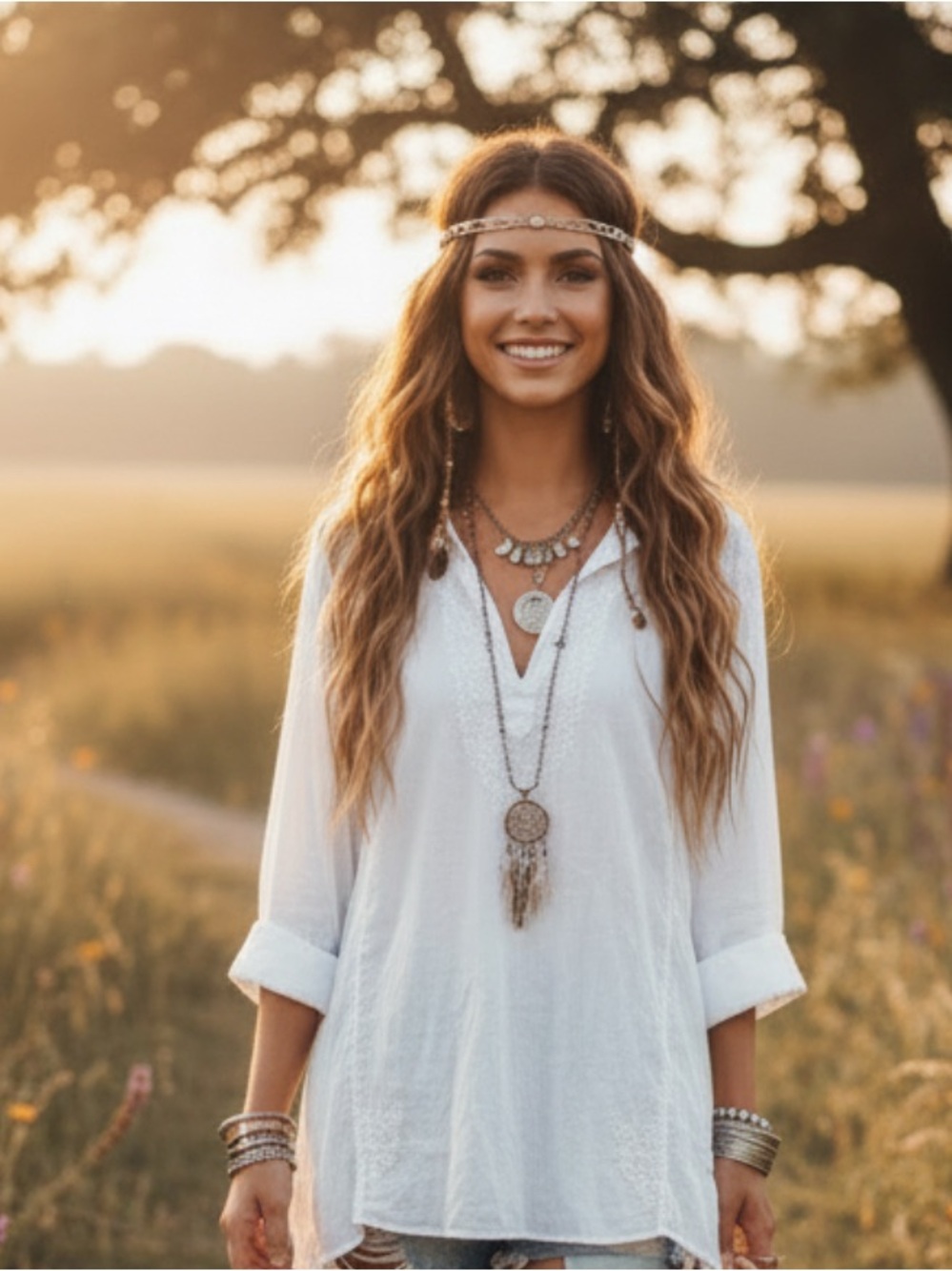 Boho White V-Neck Tunic Top Karma Highway